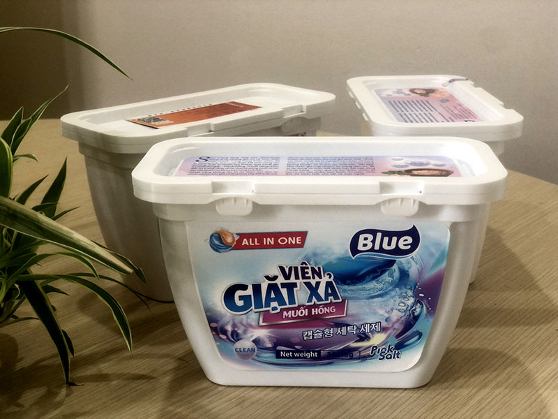 Hộp viên giặt muối hồng Blue cao cấp sản xuất bởi Hà Thành