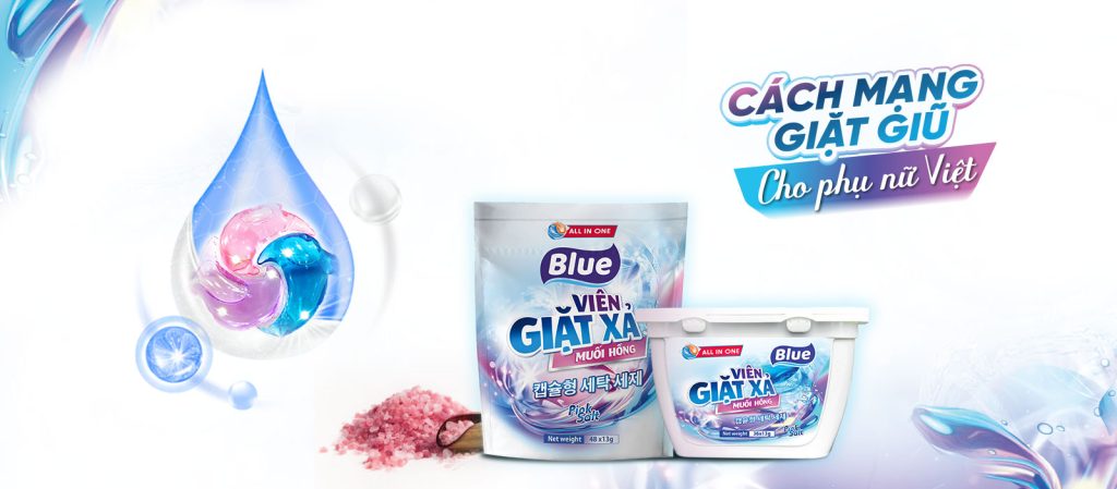 Viên giặt xả Blue Muối hồng - Cách mạnh giặt giũ cho phụ nữ Việt 